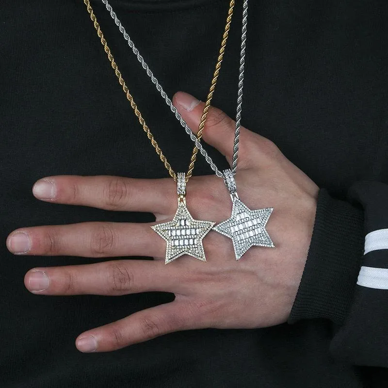 Ожерелья с подвесками, модные очаровательные ювелирные изделия в стиле хип-хоп, микроасфальтированное кубическое цирконие, блестящее ожерелье со звездой, подарок рэпера для женщин, мужчин274O