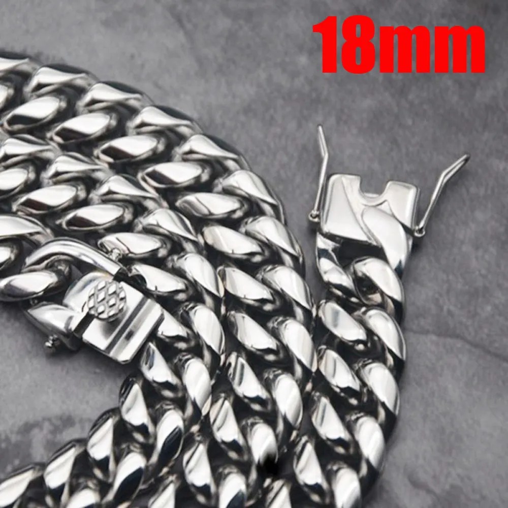 16MM 18MM Men Hip Hop Cuban Link Necklaces Bracelets 316L Stainless Steel Choker Jewelry High Polished Casting Chains Double Safet239n