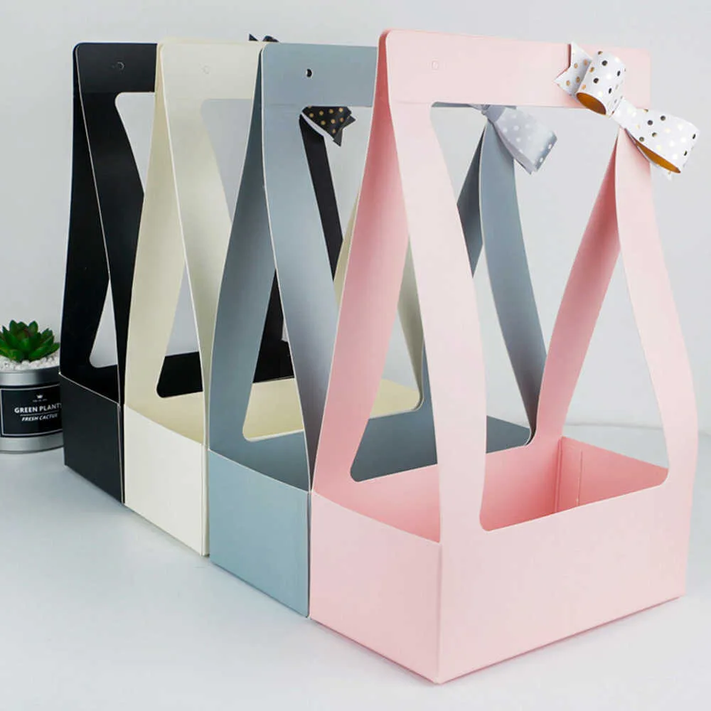 Portable Foldable Flower Box Waterproof Paper Packing Bag Florist Fresh Flower Carrier Bag Handmade Bouquet Basket Wedding Gift Y03487039