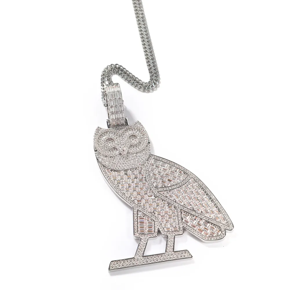 Fashion Hip Hop Jewelry OWL Pendant Necklace with Chain White Gold Filled Micro Pave CZ Zricon Necklace Rapper Accessories ins 6261436