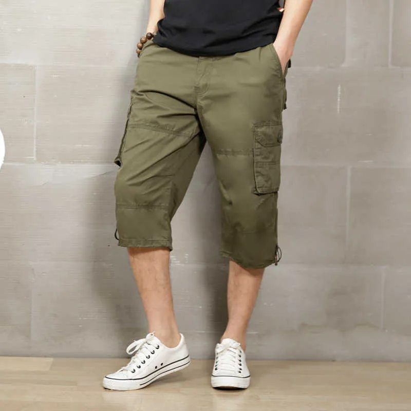 Summer Mens Baggy Multi Pocket Wojskowy Camo Shorts Cargo Luźne Gorące Bryczesy Mężczyzna Długi Kamuflaż Bermuda Capris Plus Rozmiar 5XL X0601