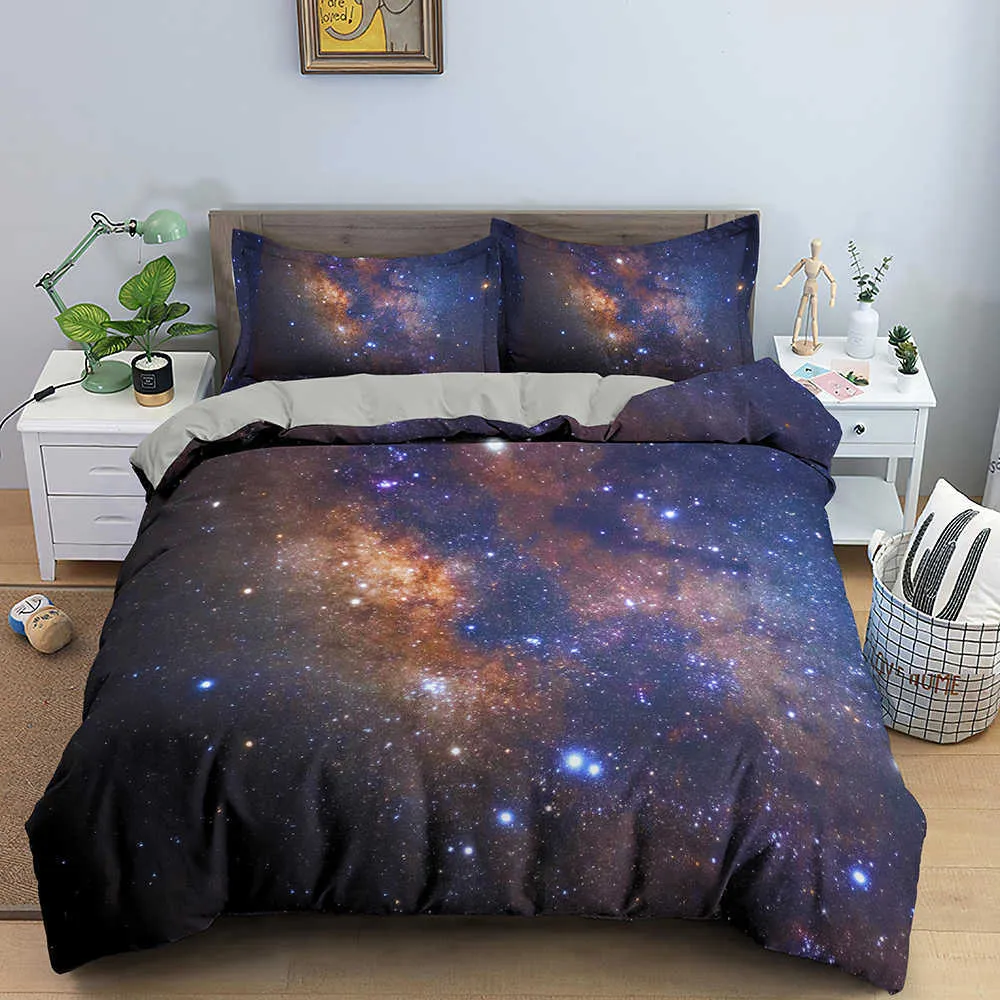 3D Galaxy Duvet Cover Set Single Double Twin Queen 2 / sängkläder sätter universum yttre rymden tema sängkläder 211007