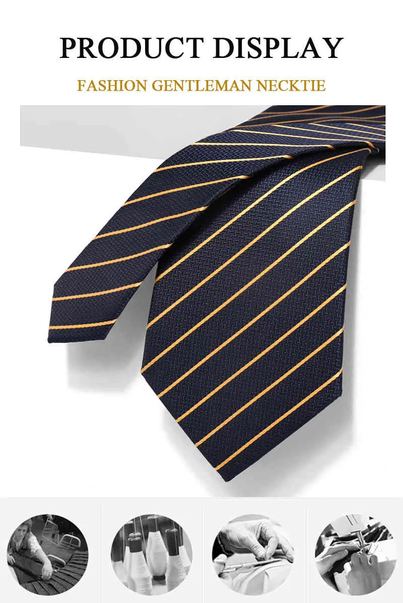 Шелковый полиэстер синий полосатый галстук для мужчин бренд дизайнер 8 см Свадебный бизнес мода роскошный платье костюм галстук с подарочной коробкой