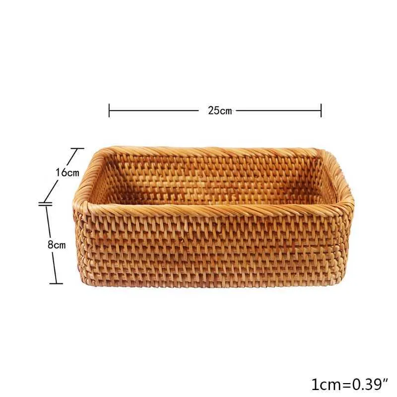 Rektangulär handvävd korg Rattan godis lagring picknickfack mat bröd rätter 210609