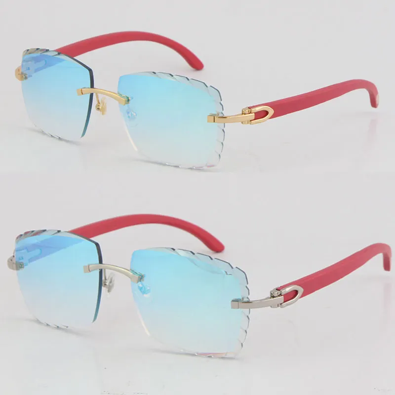 Venta de madera roja sin borde C Decoración C Vintage Gafas de sol de lujo de forma cuadrada Lente de talla de tallado Unisex 18K Gold Met227c