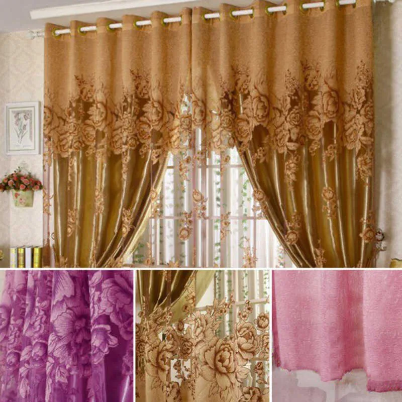 Curtains White/Navy Blue Curtain String Door Curtain Line Flash Shiny Viole Sheer Window Tassel Screening for Living Room 210712