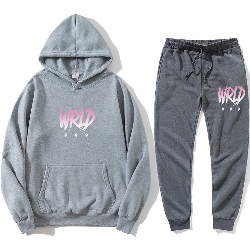 2021 j Uicewrld Kapuzenpullover Anzug Sweatshirt + Jogginghose Juice Wrld Trap Rap Rapy Tomography Juic X0601