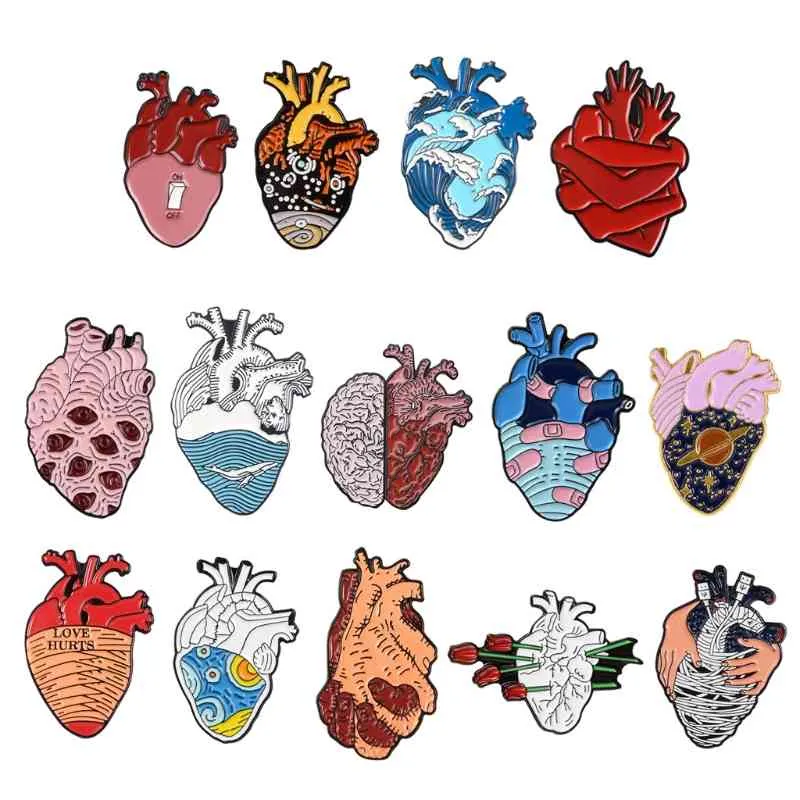 Kit spilla anatomica 14 stili Set di spille da bavero smaltate a cuore scientifico unisex