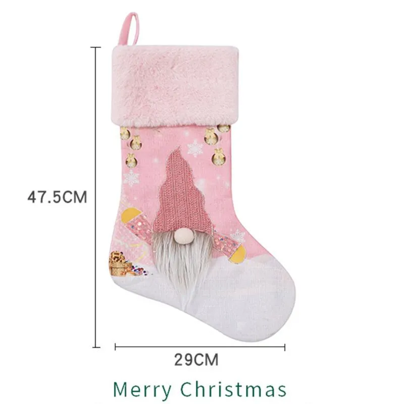 크리스마스 장식 양말 글로우 반짝이는 분홍색 캔디 가방 선물 홀더 큰 매달린 장식 크리스마스 나무 빛나는 펜던트 장식 2022209b
