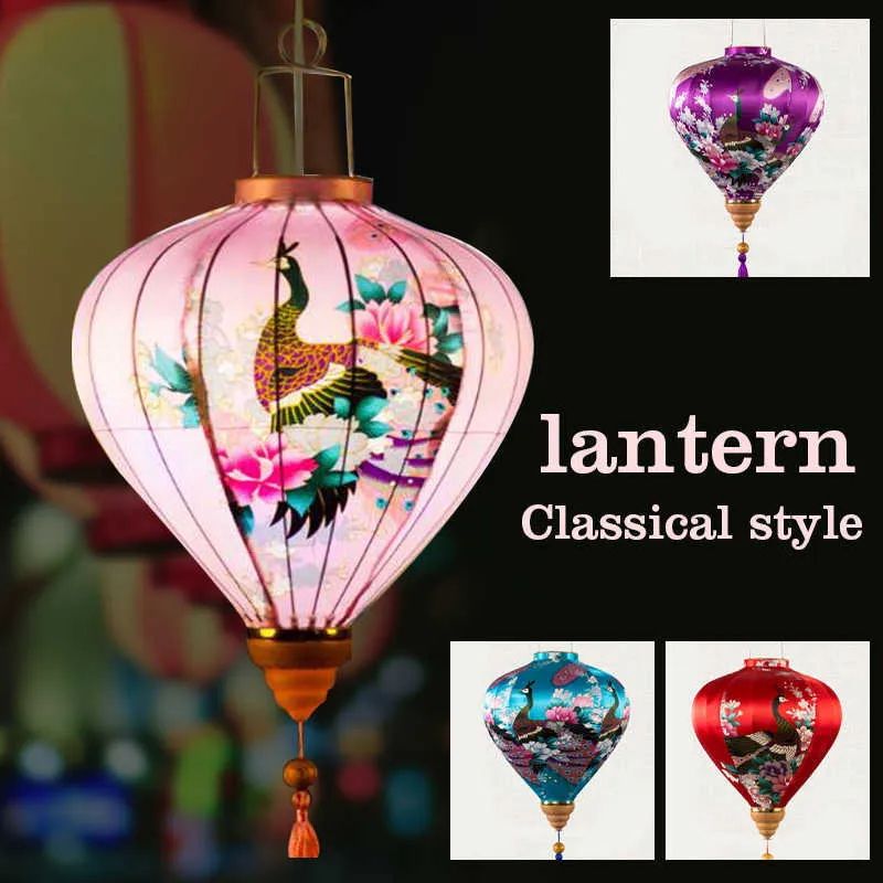 Retro Vintage Midautumn Silk Lanterns Japan Chinese Vietnam Lantern Floral Pattern Lantern For Festival Party Outdoor Q0810257486421