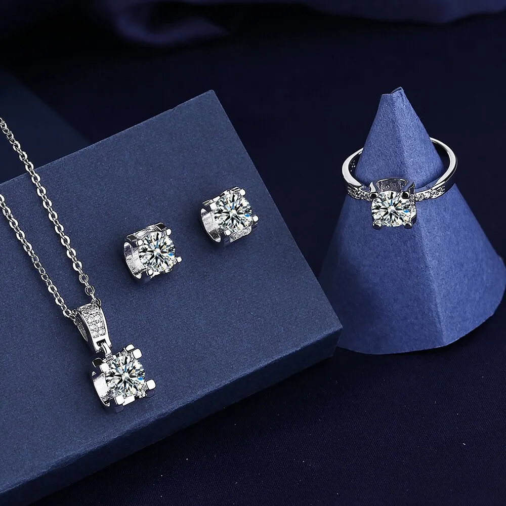 Ochsenkopf Moissanit Diamantschmuck Set 925 Sterling Silber Party Eheringe Ohrringe Halskette für Frauen Brautes Sets Geschenk 215e