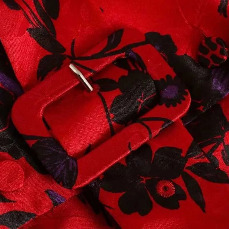 Frauen Blumendruck maßgeschneiderte Kragen Schärpen rote Hemden weibliche langarm Blusen Beiläufige Dame Lose Tops Blusas S8198 210719