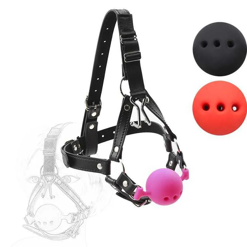 Häst Harness Silicone Ball Gag BDSM Bondage Restraints Oral Fixation Open Mouth Gags Nos Hook Strap Fetish Sexy Cosplay X07287180051