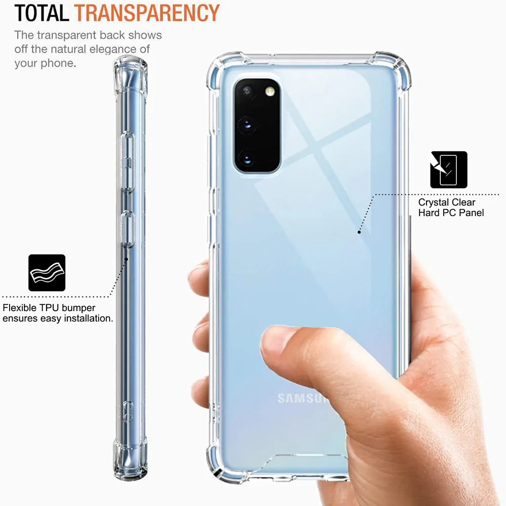 Lyxklara fall för Samsung Galaxy S20 Fe S10 S9 S8 Plus Hybrid Transparent PC Hard Cover Note 10 Lite 9 8 S7