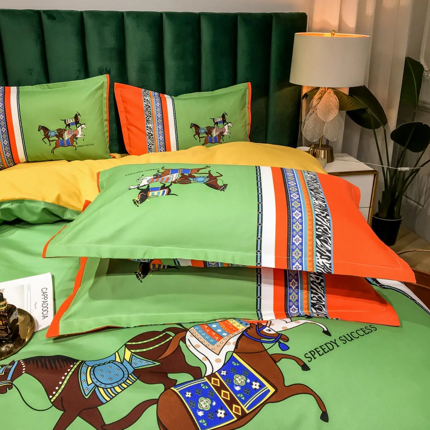 Groen Designer Beddengoed Sets Dekbedovertrek Bohemen Mode Bedrukt Katoen Queen Size Hoge Kwaliteit Luxe Dekbedden Set188g