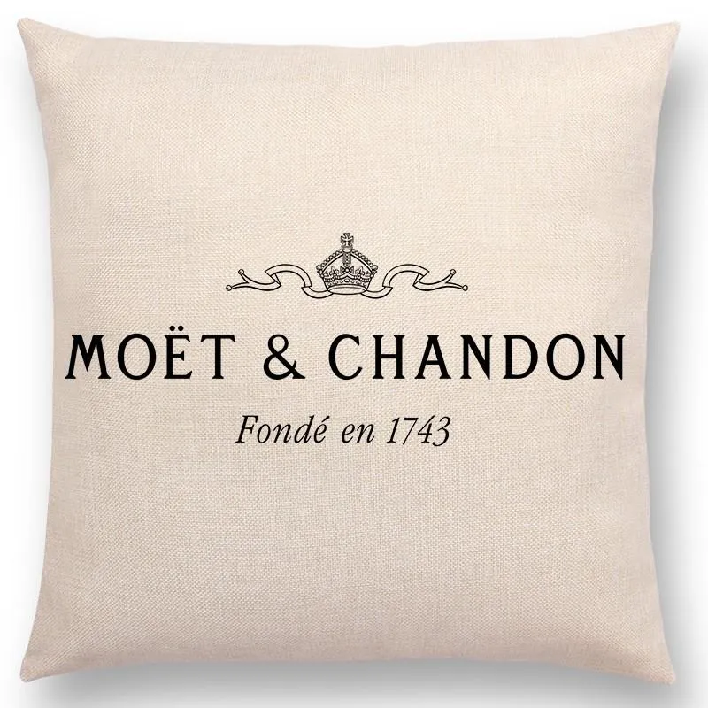 وسادة Case Moet Chandon Champagne Pillowcase Cushion تغطي 45x45cm أريكة زخرفة رسالة هدية طباعة غطاء الكتان لـ El Car1928