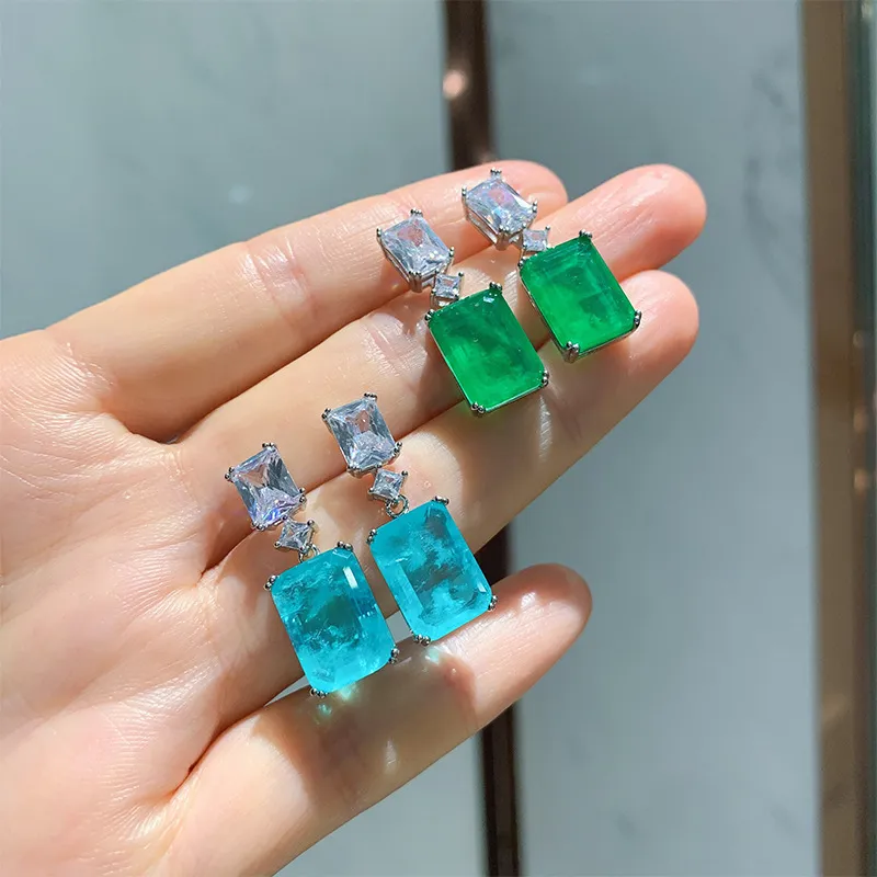Wong Rain Vintage 100% 925 Srebrny srebrny Paraiba Tourmaline Emerald Kamień Kopany Kolki Divels Prezenty Fine Jewelry Whole 22418