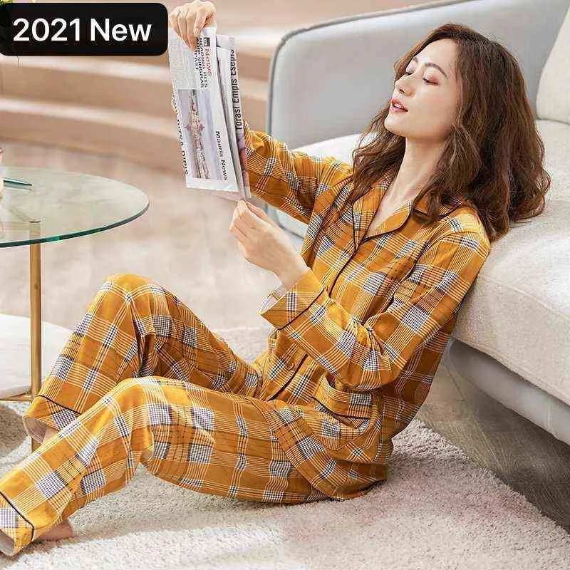 Pyjamas pour femmes 100% pur coton costume à la maison XXXL gris floral revers cardigan haut + bas longs 211215