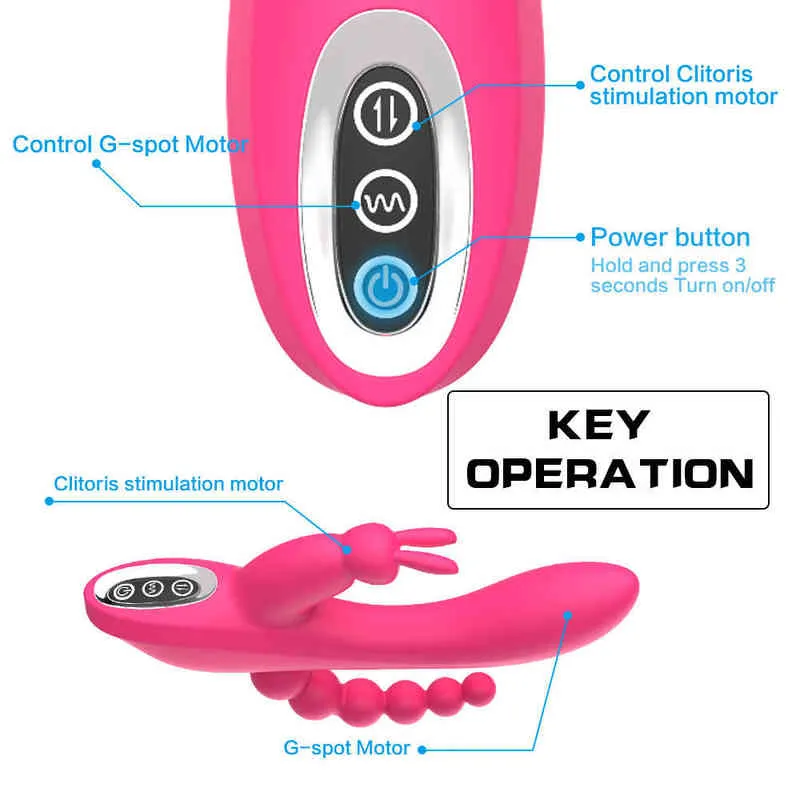 NXY Vibrators Sex 12 Funkcja Rabbit G Spot i P Anal Triple Curve Akumulator Dildo dla kobiet Clit Stimulator 1220