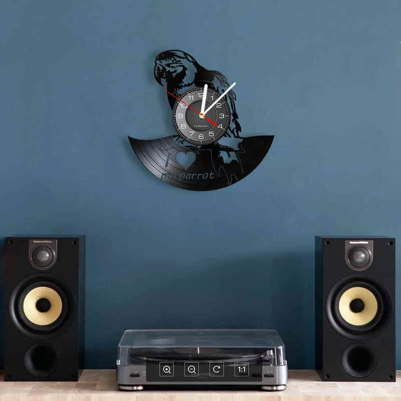Я люблю свой попугай виниловый альбом реконструировал рекордные часы тропические птица домашний декор Psittacines произведение искусства виниловые ремесла часы часы H1230