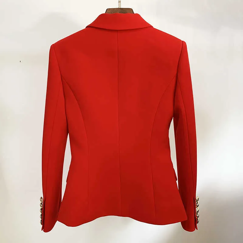 HOHE QUALITÄT, klassischer Designer-Blazer für Damen, schmale Passform, zweireihige Jacke mit Löwenknöpfen aus Metall, Rot, S-5XL, 211019