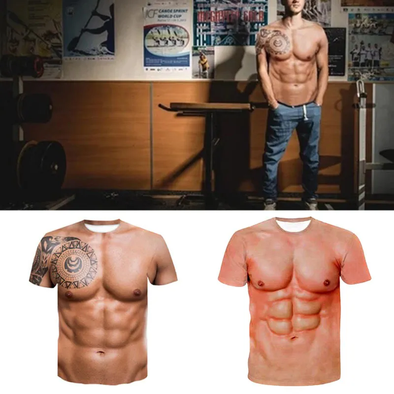 Muscle Tattoo Print T-Shirt Men Short Sleeve 3D Digital Printing T-shirt TT@88 210324