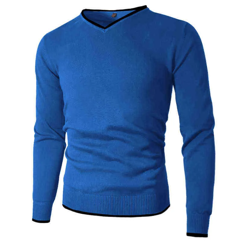 Suéteres de M-5XL para hombre, suéter de primavera de algodón con cuello en V, suéter ajustado sólido, jerséis de otoño para hombre, prendas de punto para hombre de talla grande, estilo Simple 211109