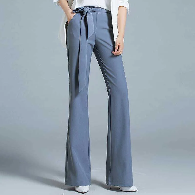 Autumn Ladies Office Wide leg Pants Plus Size 3XL High Waist Hip Bow Design Pants Solid Wild Korean Chic Flare Trouser 210619