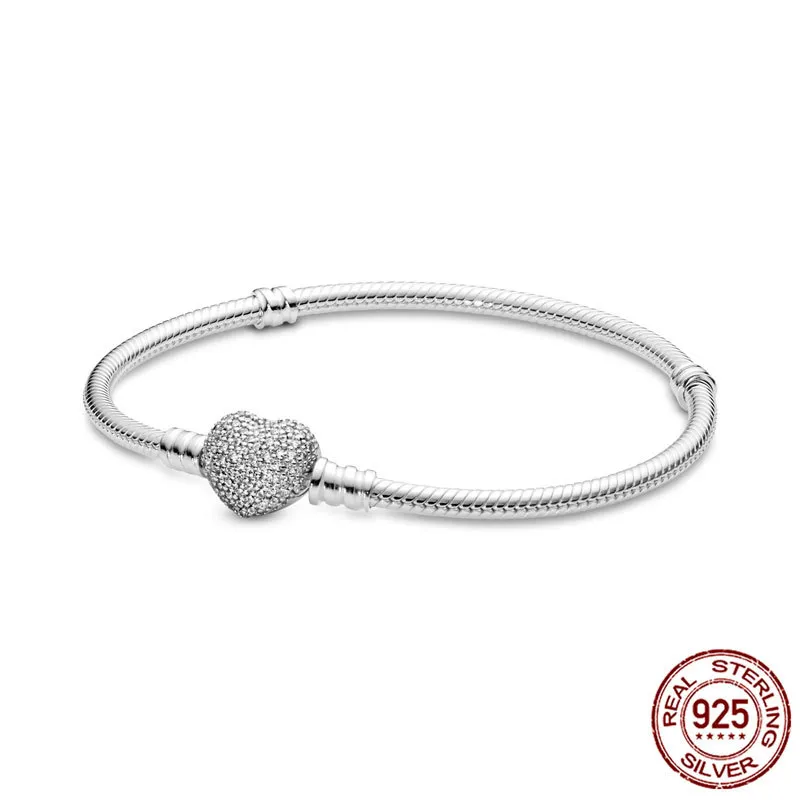 Romântico 925 Sterling Silver Sparkling Coração Clasp Cadeira Cadeia Bracelete Mulheres Para O Original Marca DIY Charm Beads Jóias