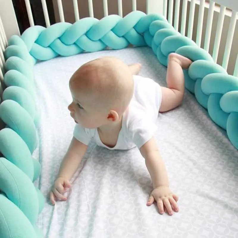 1m-3m bébé lit clôture pare-chocs doux lit tresse noeud oreiller coussin bébé maison parc sur lit escrime porte enfants rails chambre décor 211025
