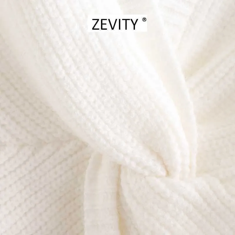 Zevity Women Fashion Cross V Neck Knitted Knitting Sweater Ladies Basic Ärmlös Casual Slim Sweaters Chic Tops S339 210603