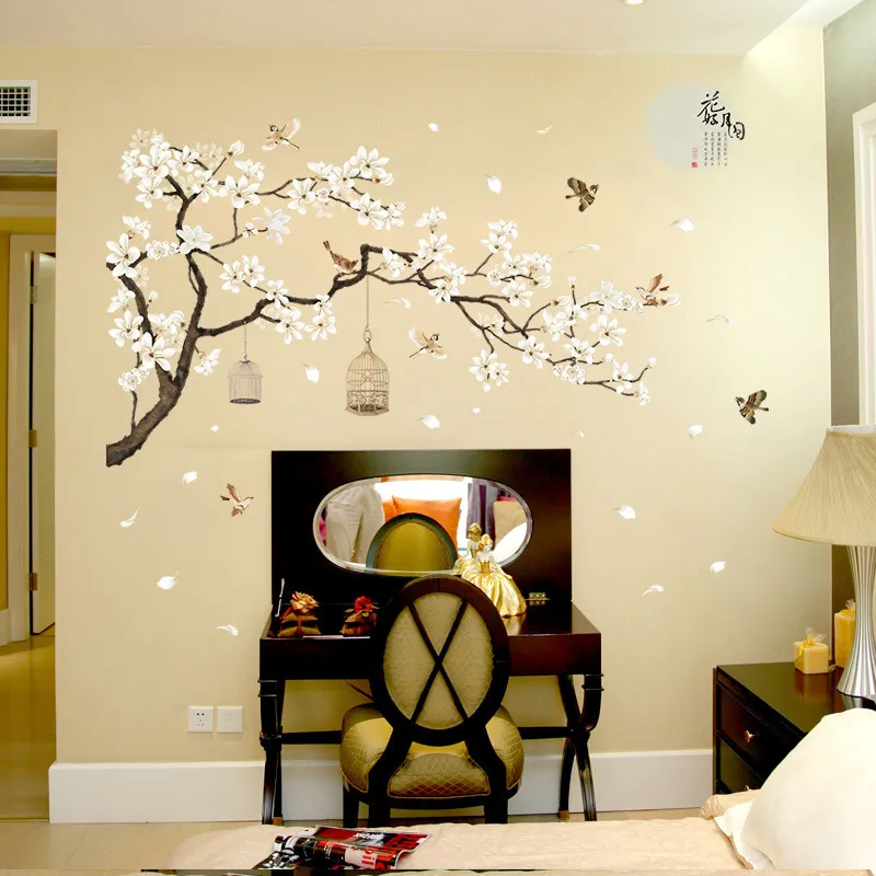 187*128cm büyük boy duvar dekor çıkartmaları ağaç dekorasyon kuşları çiçek ev duvar kağıtları diy vinil odalar 220217