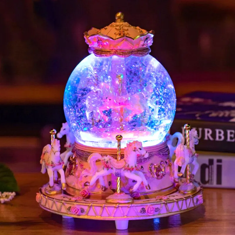 Carrossel Crystal Ball Caixa de Música Casa Decoração Infantil Dia das Crianças Presente de Aniversário