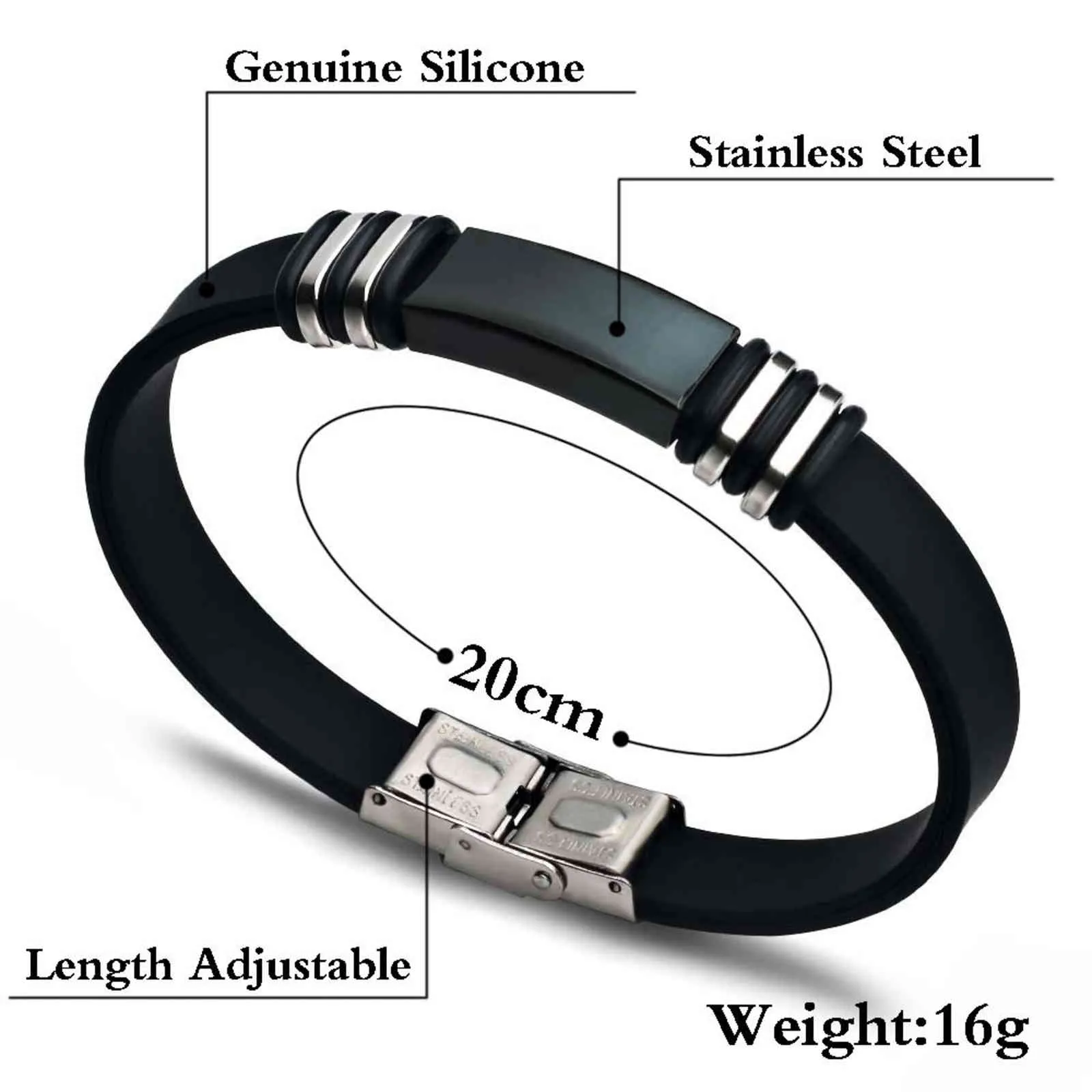 Black Fashion Anime Bracelet For Men Leather Bracelet Stainls steel Rubber Bracelets Jewelry Couple New Year Gift Wholale