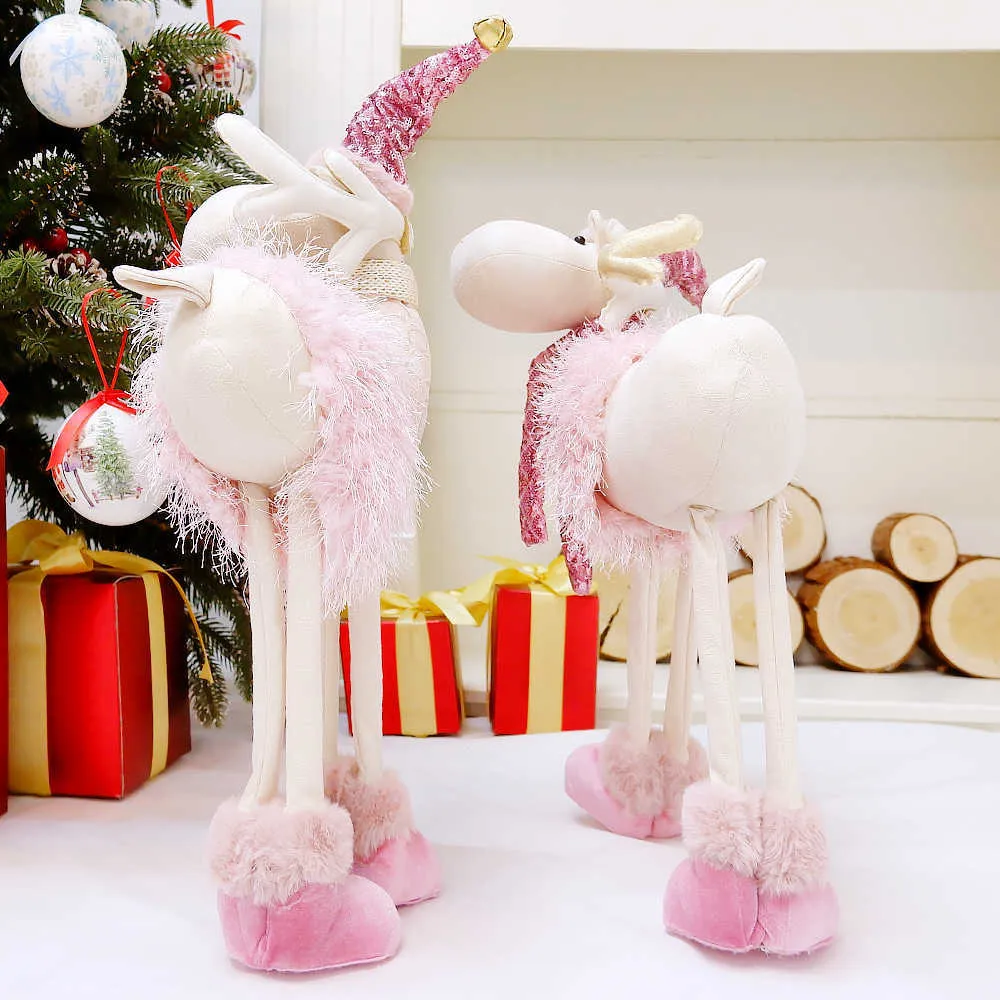 50 CM Rosa Renna Cervo Alce Bambole Giocattoli Decorazione Di Natale Regalo Del Mestiere Casa Casa Ornamento di Natale 2022 Anno Decor Navidad 211019