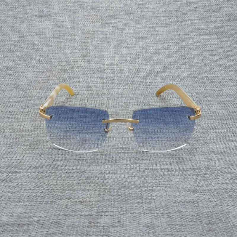 Ny 20% rabatt på lyxdesigner solglasögon naturliga trä män svart buffel horn rimless glasögon kvinnor accessorie metall ram oculos fyrkantig gafas för klubb