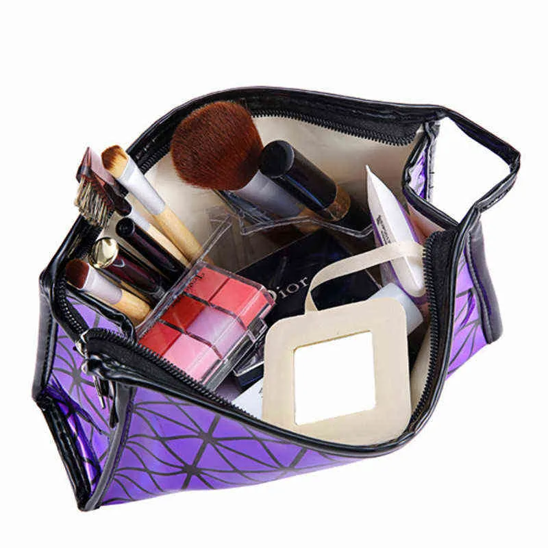 Nxy Kosmetiktaschen 3D-Laser-Make-up-PVC-Taschen für Damen, tragbare wasserdichte Kosmetiktaschen, Tassen, Damenmode, Pu-Leder, Clutch 220302