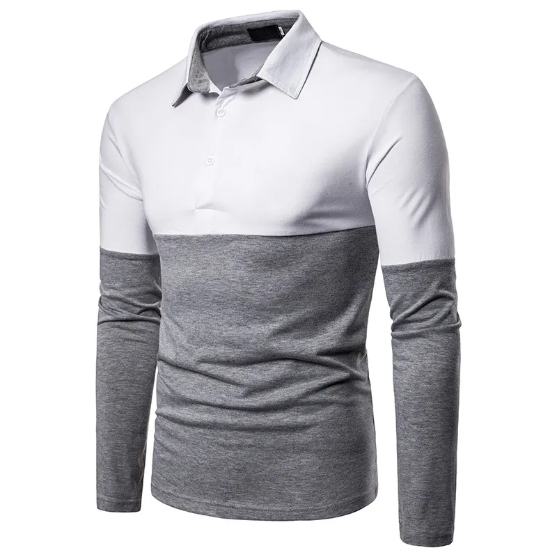 Splice Simple Men Polo Shirt Stijlvolle Casual Slim Fit Polo Shirt Mens Dagelijkse Streetwear Heren Polos Lange Mouw Camisa Masculina 2XL 210524