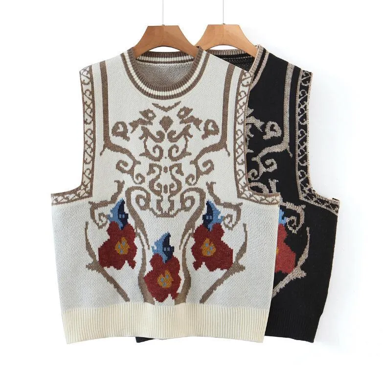 Printemps ethnique géométrique Totem tricoté pull gilet Preppy Style coréen vêtements Cool fille sans manches pull Y2K tricots 210429