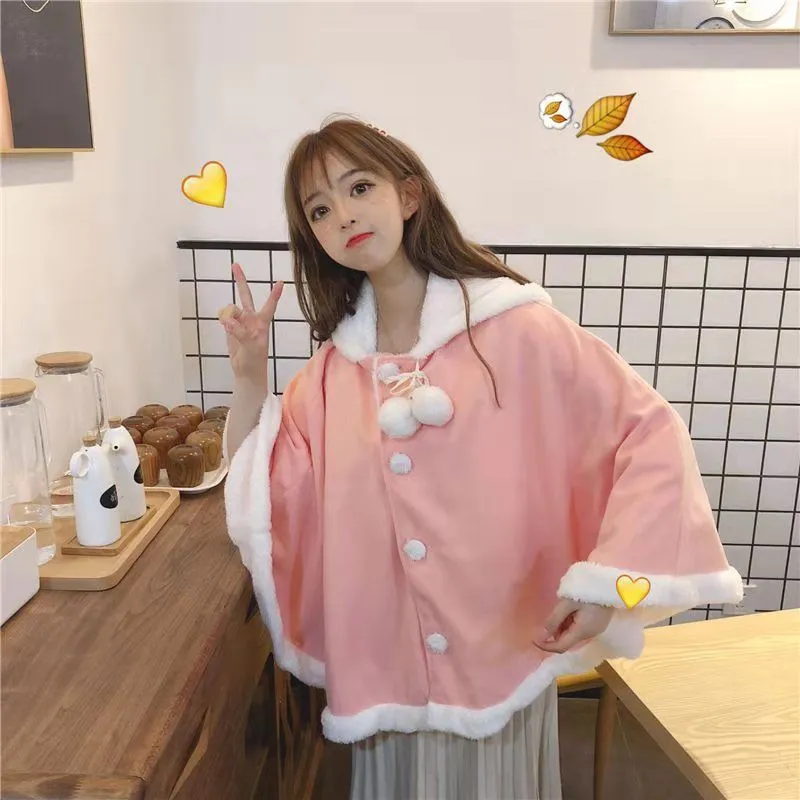 Japonês kawaii harajuku capuz capa solta pulôver batwing manga hoodie casaco outono bonito poncho 210519