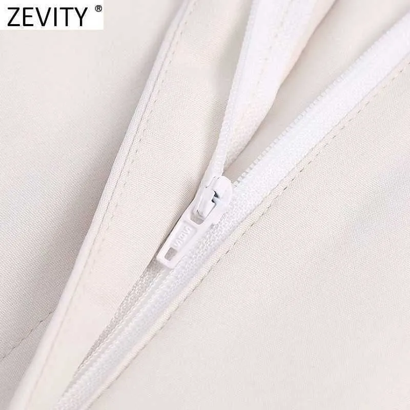 Zevity Women Fashion Solid Färg Pleat Design Ficka Rak Byxor Retro Kvinna Chic Zipper Fly Casual Long Byxor P1106 210603