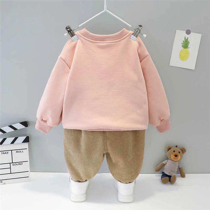 HYLKIDHUOSE Winter Kleinkind Säugling geboren Kleidung Baby Mädchen Jungen Kleidung Sets Cartoon Bär Kinder Kinder Plüsch Tops Hosen 211025