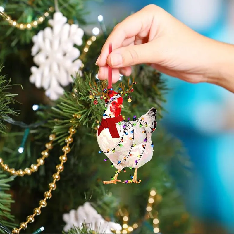 Decorações de natal lenço de madeira pingentes de frango enfeites de árvore de natal decoração de suspensão para navidad 2021221i