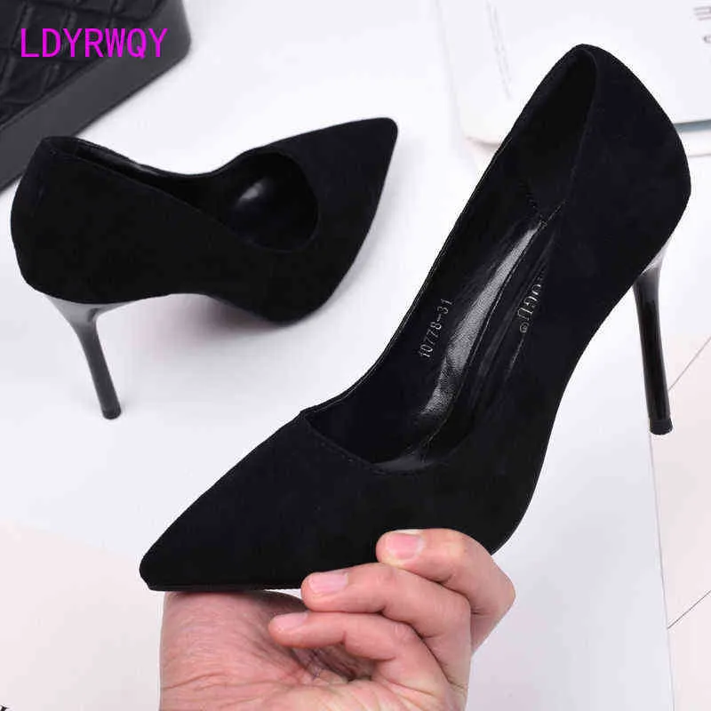 드레스 신발 Vestido Profesional Negro de Tacón Alto Para Mujer Stiletto Combina Con Todo Zapato de Ante único Tacón Medio de Otoño 220315