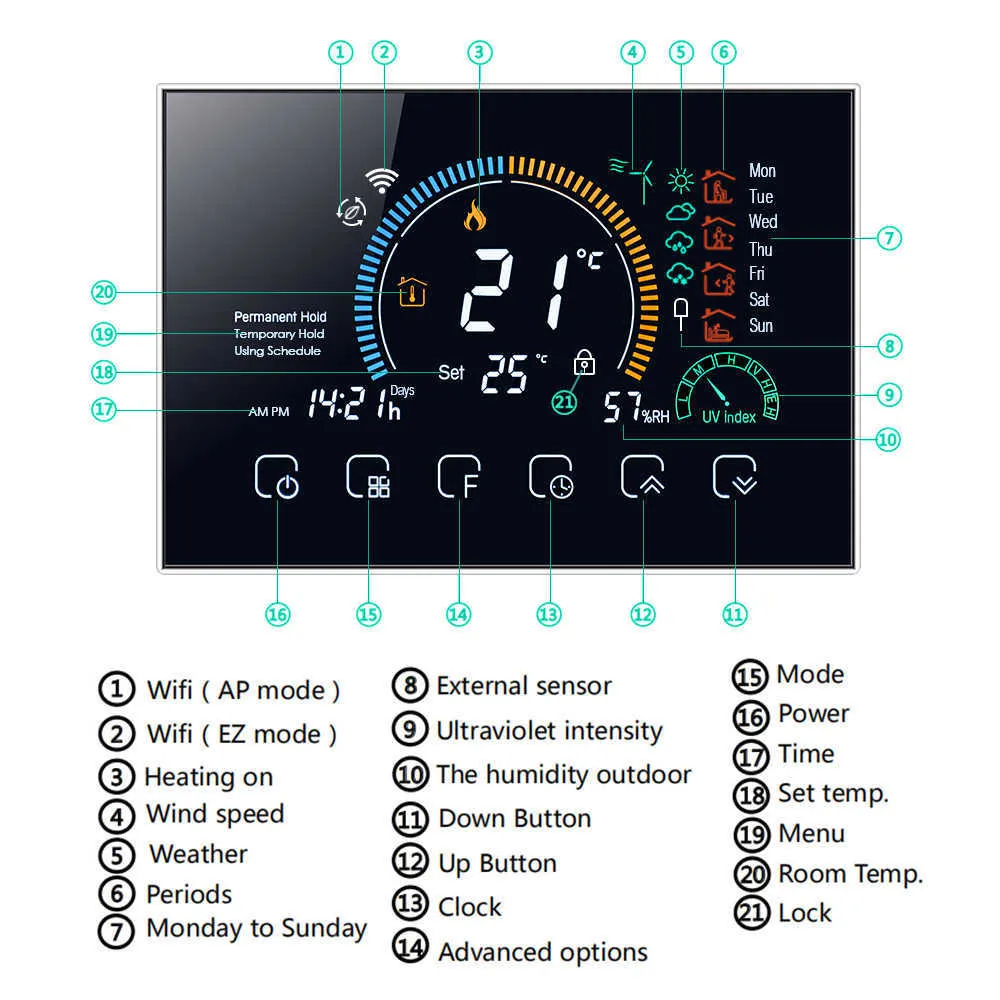 / Commutable Wi-Fi Smart Programmable Thermostat Voice APP Contrôle Rétro-éclairage LCD Eau / Chaudière à gaz Thermorégulateur de chauffage 210719