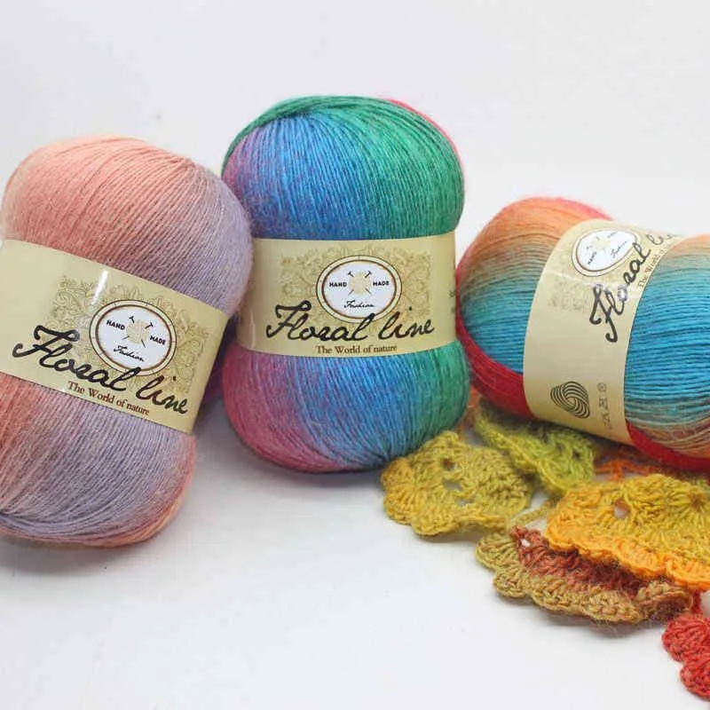 100g / PC Bohème Dégradé Couleur Segment Teint Arc-En-Laine Fil Fil Châle Chandail Écharpe Femmes À La Main DIY Accessoires, 1Ball Y211129