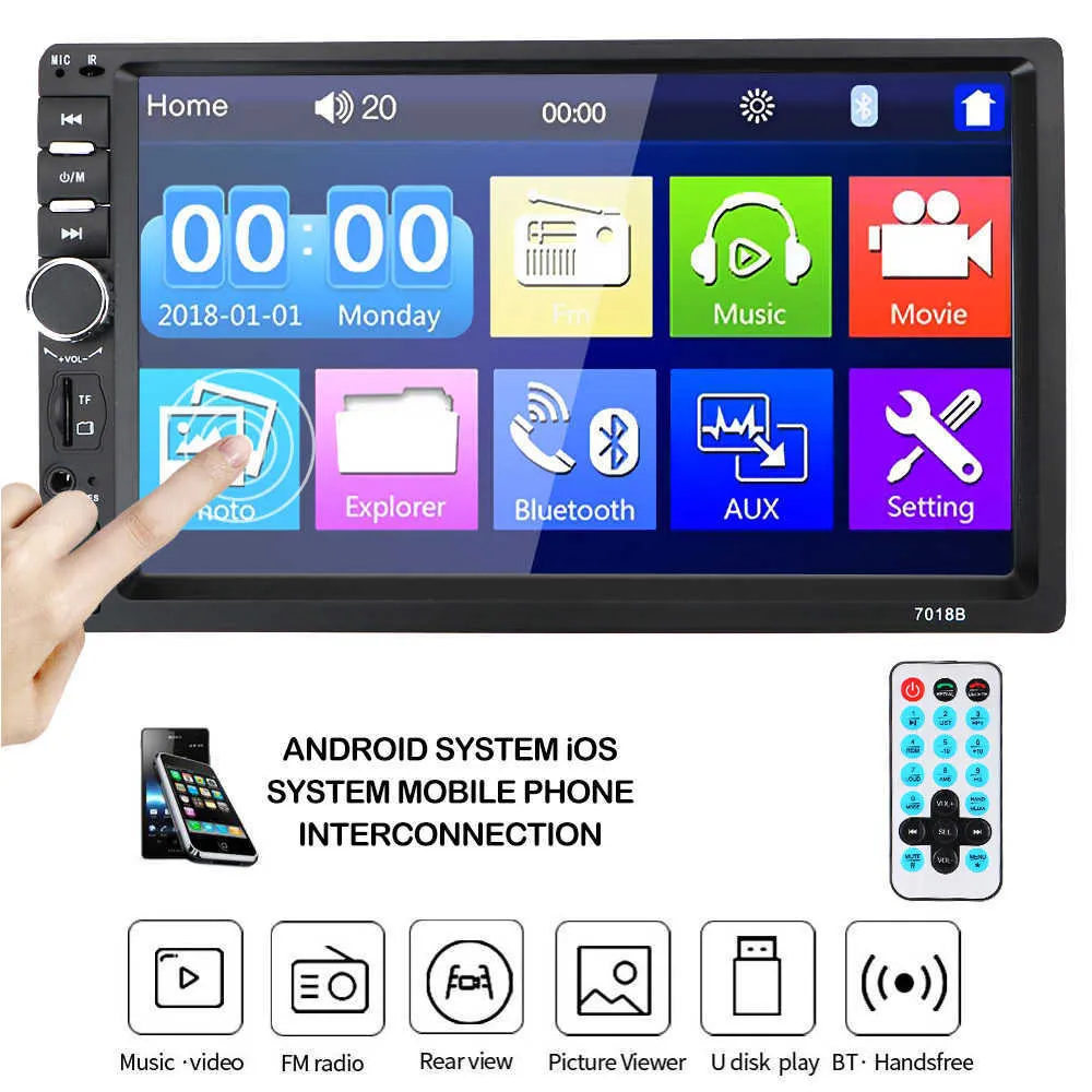 7 Pekskärm HD -bil Audio Multimedia Player 7010b 7012b 7018b MP5 FM 2DIN Auto Electronics Radio Reversing Display276w