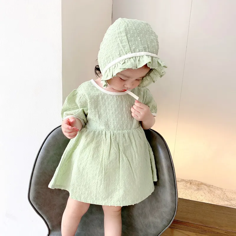 Summer baby girl Bodysuit solid color short sleeve skirt cotton onesie climbing suit 210515
