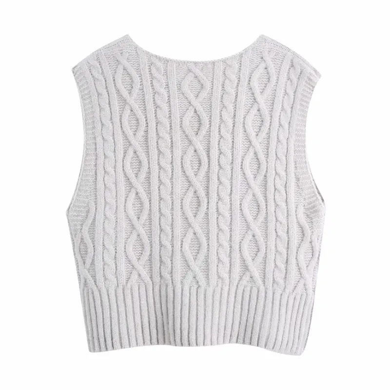 春の女性かぎ針編み編み短いセーター女性Vネックノースリーブプルオーバーカジュアルな女性緩いトップスSW1183 210430