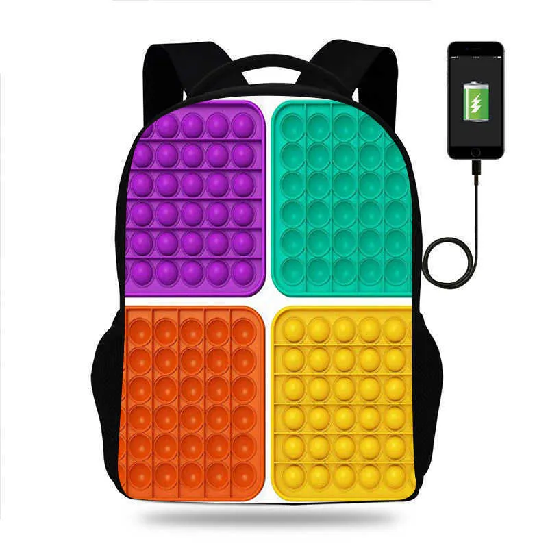 12 couleurs / DHL Push Pops Bubble Sac à dos imprimé Sac à dos 17 pouces pour enfants BAGLE SCHOOL SCHOOL PACK USB CHARING EARPHE PORT BACKPACKS G87085K8868782